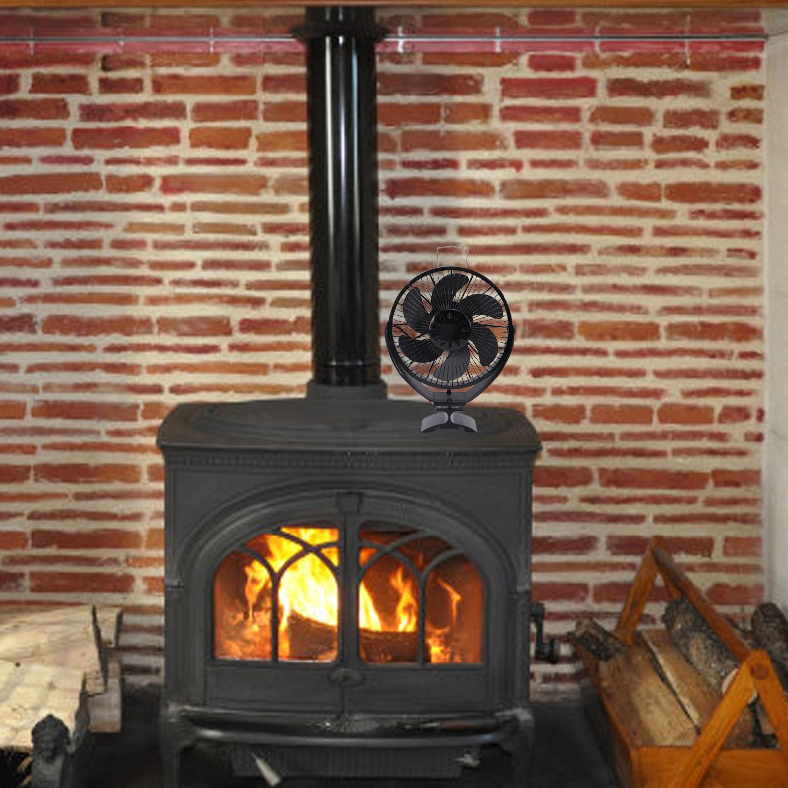 Aramox Ventilatore per Stufa a Legna Alimentato a Calore, Ventilatore per Camino, Regolabile, con Copertura Protettiva, Supporto a Parete Indipendente