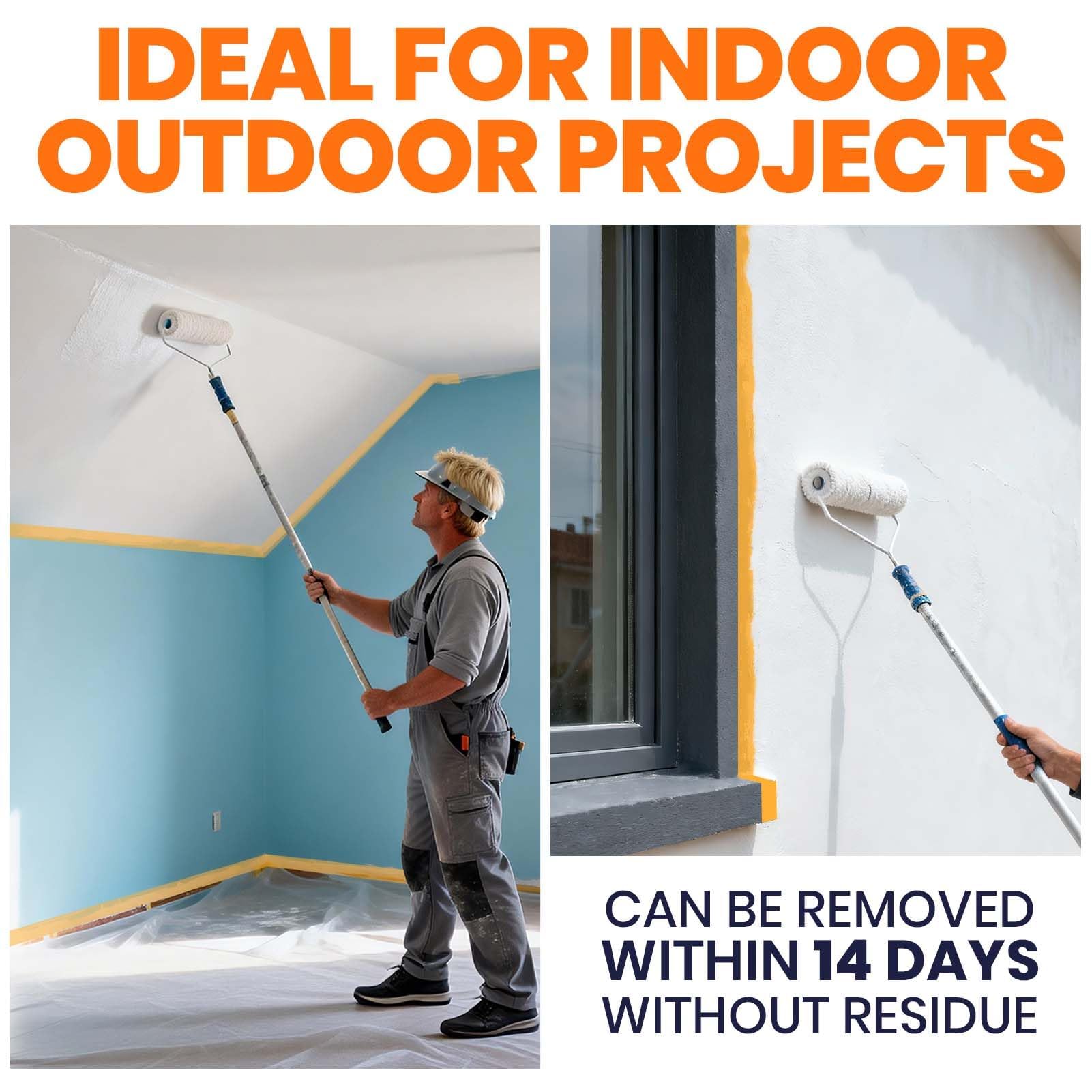 ADHES Cinta de Pintor Anti - UV 15 días, 48 mm x 55 m x 6 rollos Cinta Carrocero Enmascarar Paredes de Precisión Cinta Adhesiva no Deja Residuos para Pintar y Decorar