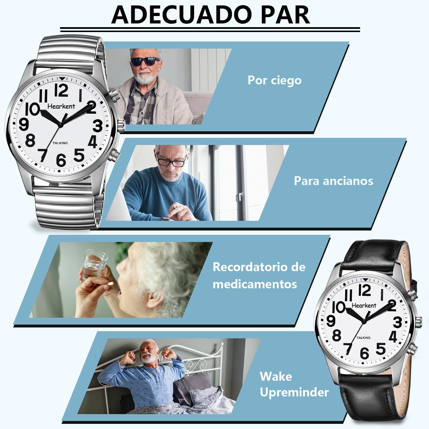 Hearkent Reloj parlante para Hombres en español con números Grandes, Reloj parlante para Personas Mayores, ciegas, con discapacidad Visual o de Edad Avanzada - TG2211 Plata