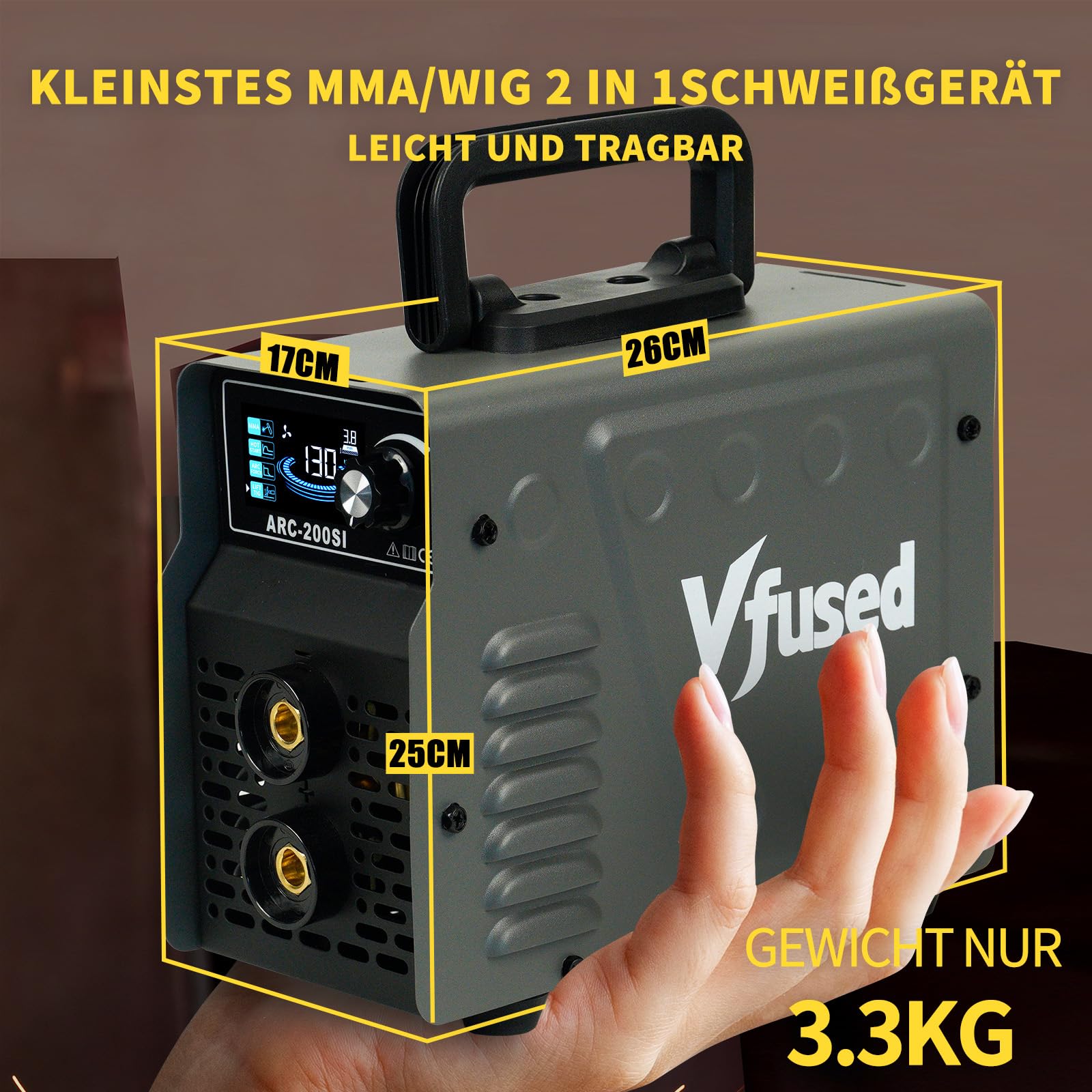 130A MMA Schweißgerät, 2.2kg LED Stick Welder mit Hot Start Arc Force Anti-Stick, Lift TIG Optional, CE-Geprüft, für Heimwerker Autoreparatur Zaunbau, 1.6-3.2mm Elektroden, 230V