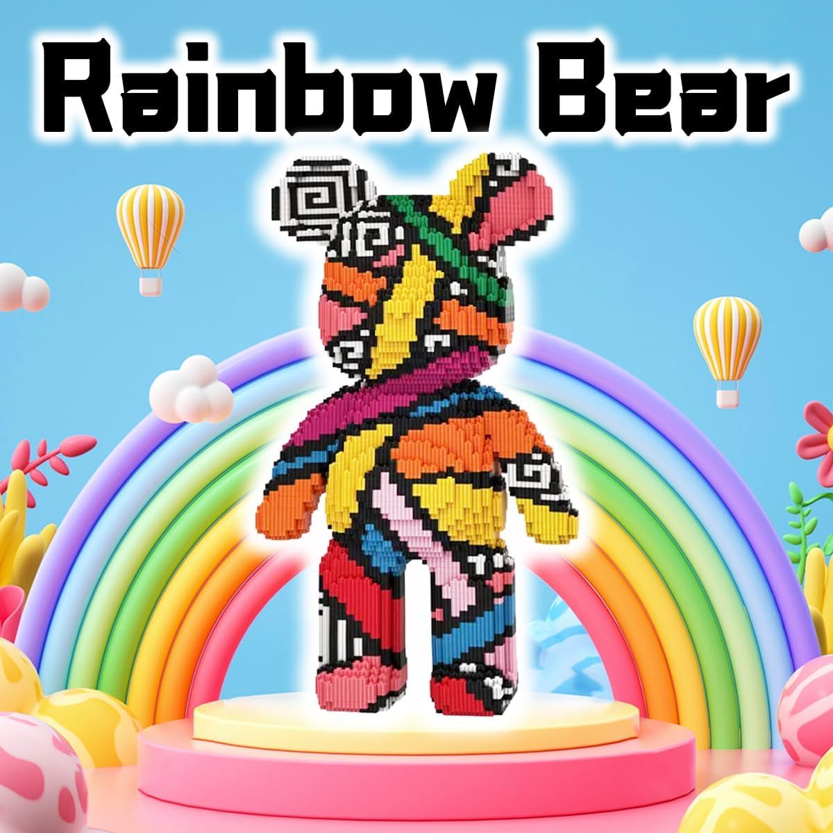 PUPULU Teddy Blocks Rainbow Graffiti Bear Building Blocks Animal Micro Building Blocks Set (16.9inches) For Adult and Kid - Image 4