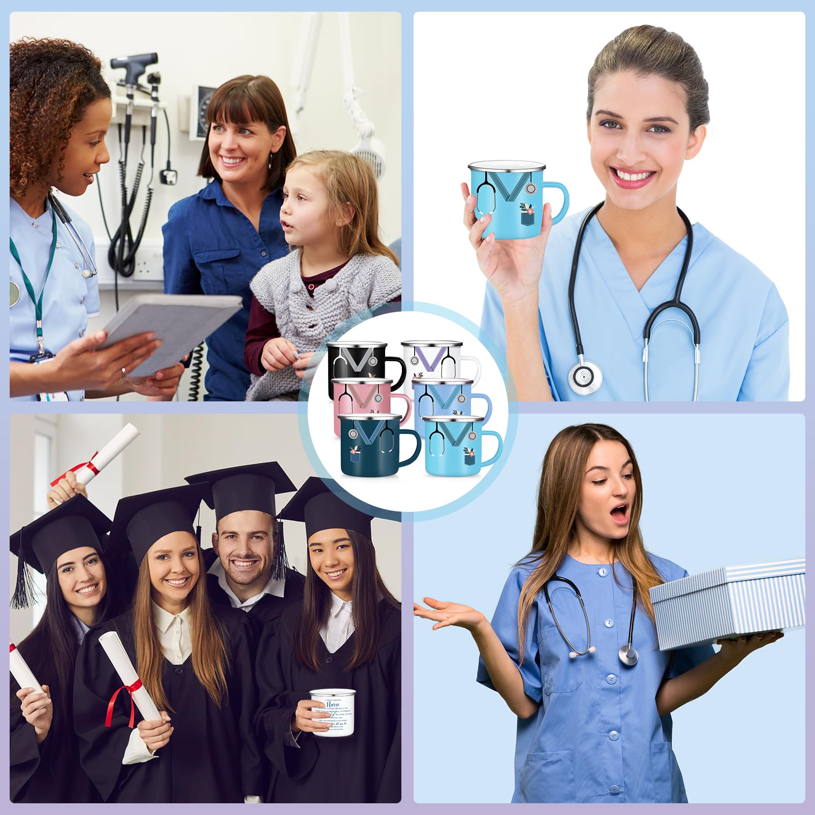 Hushee Juego de tazas de café motivacionales de 12 onzas con asa, vaso esmaltado para graduación, estudiante, médico, escuela, agradecimiento, regalo de agradecimiento (multicolor, 10 piezas)