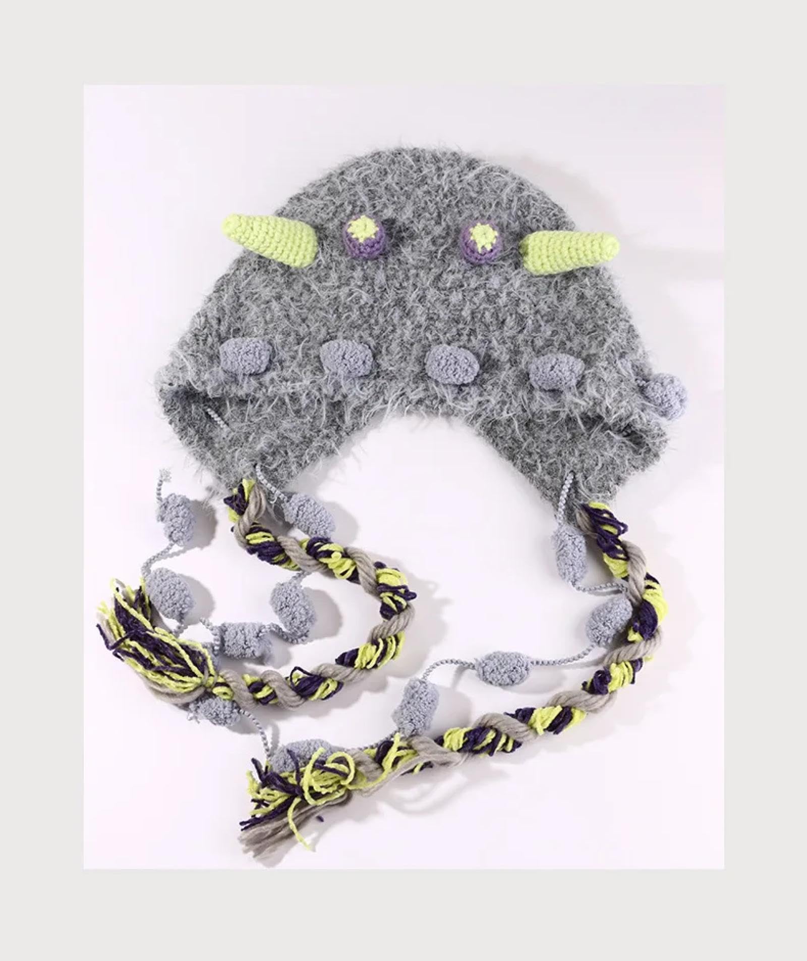 Strickmützen Hüte Mützen Caps Beanie Mütze Beanie Handgemachte Süße Lustige Strickmütze Pelzige Kleine Monstermütze Herbst Winter Warme Ohrenschutzband Russische Outdoor