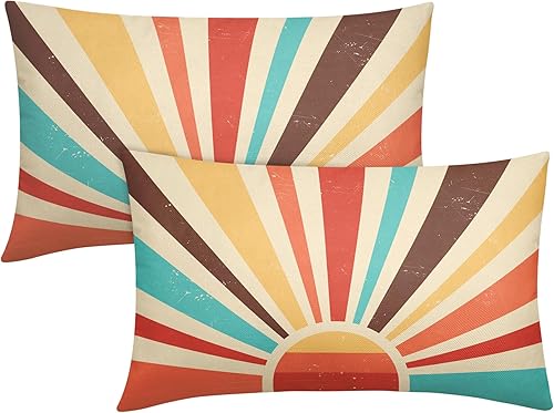 Vista 25 de Juego de 2 fundas de almohada de sol bohemias verdes de 16 x 16 pulgadas, diseño bohemio, amanecer, puesta de sol, estampado abstracto de sol, Sun7