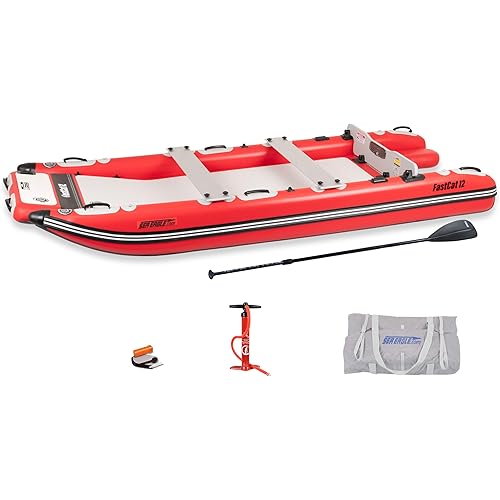 Sea Eagle FastCat Catamaran 2-4 Person Inflatable Boat-Rigid, High-Pressure, All-Drop Stitch, Easy Setup, Self-Bailing