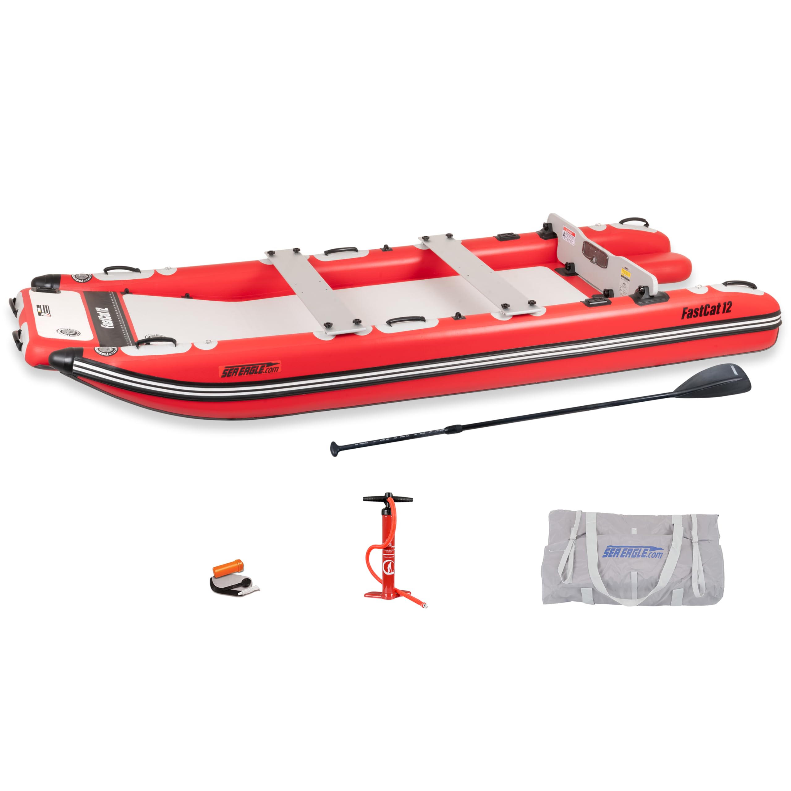 Sea Eagle FastCat Catamaran 2-4 Person Inflatable Boat-Rigid, High-Pressure, All-Drop Stitch, Easy Setup, Self-Bailing