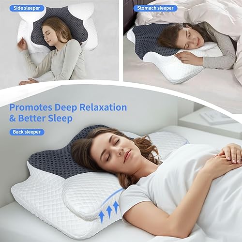 Miniatura 3 de Almohada cervical para aliviar el dolor de cuello, almohada de cama de espuma viscoelástica de diseño hueco para dormir de lado y espalda, almohada