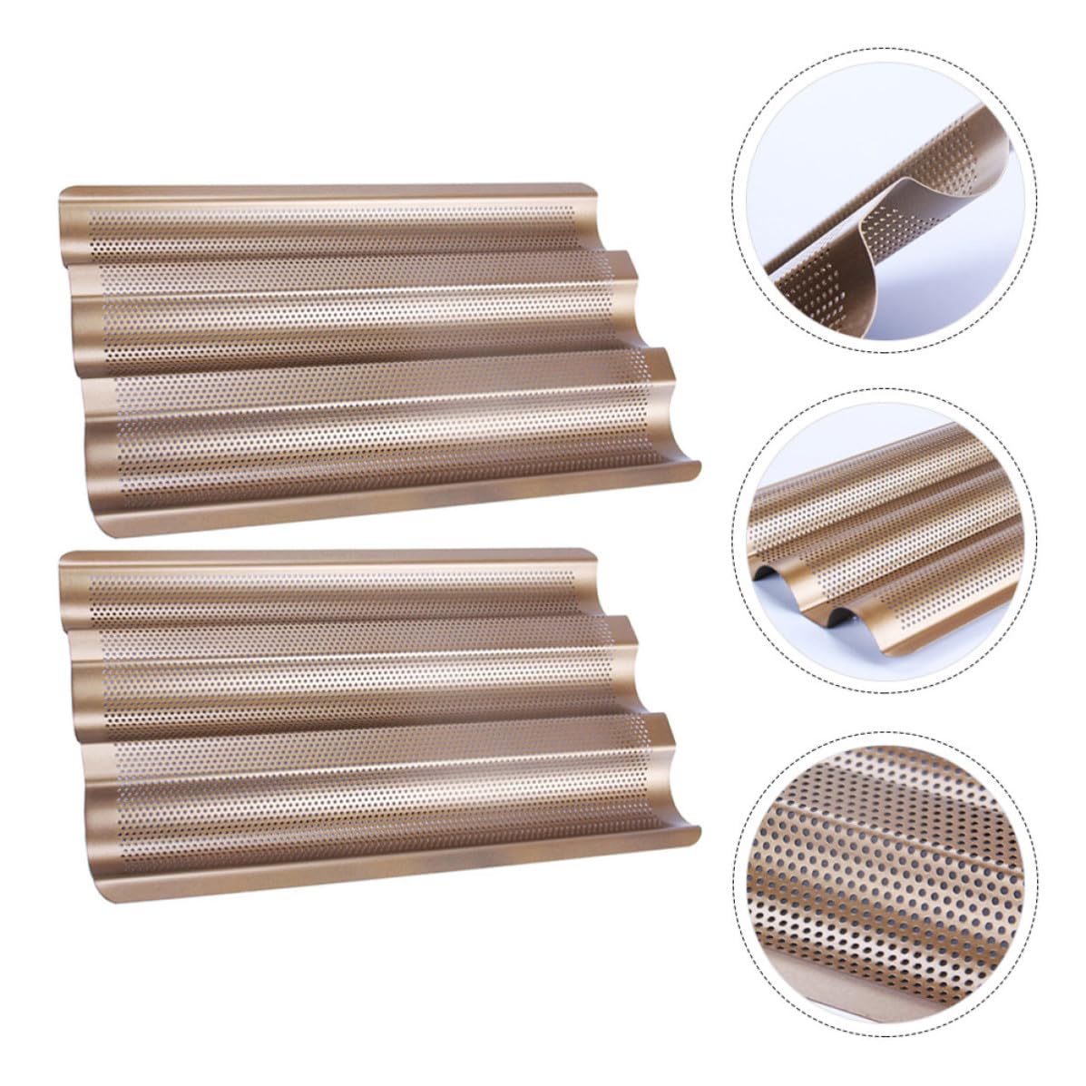 Ipetboom 2 Pièces Moule à Baguette Français en Acier au Carbone Antiadhésif 3 Vagues Perforées pour Cuisson Maison
