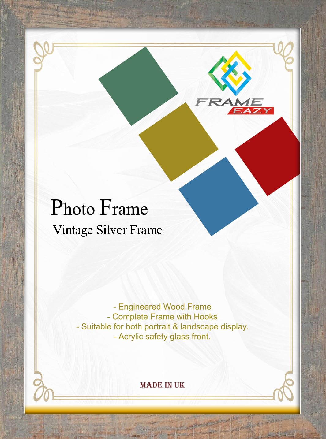 Modern Vintage Silver 12 x 10 inch Picture Frame In Multiple Colours & Sizes - Frame With Safe Perspex Front & Wall Mounting - 12" x 10" Photo Frame (30.5 x 25.4cm) — image 1