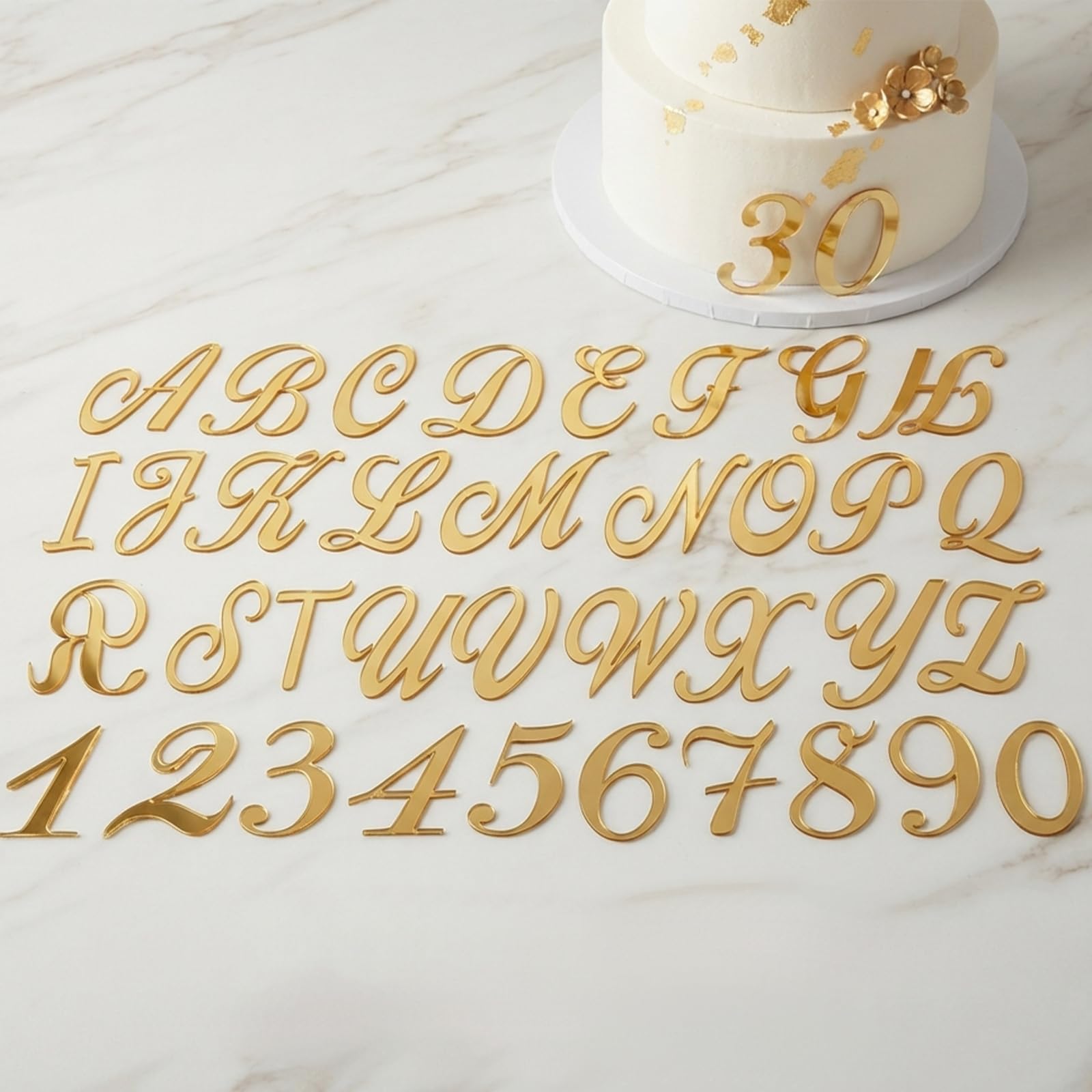 1 Set (26 Letters+10 Numbers) Gold Cake Topper for Celebrations