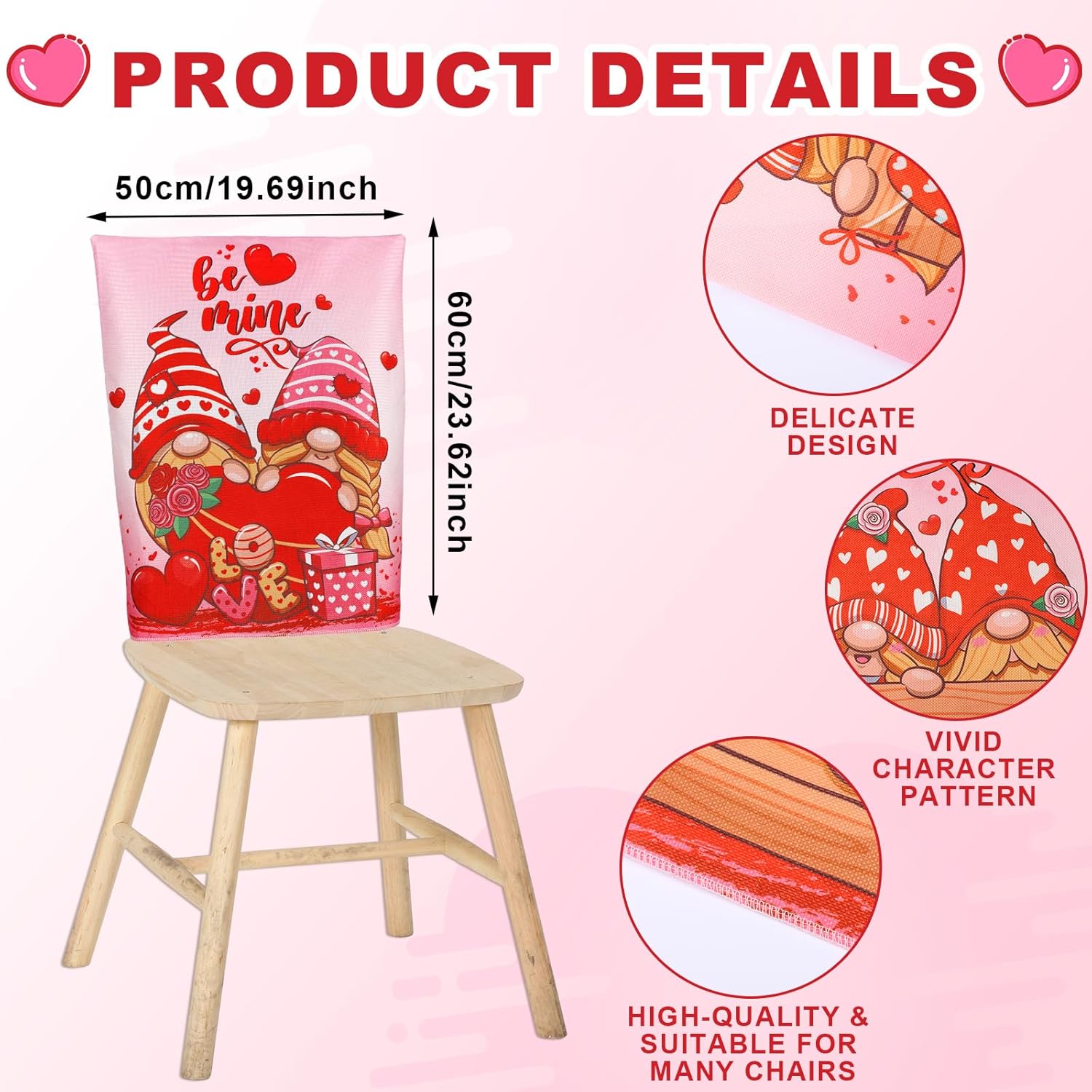 FuWeave 6 Pcs Happy Birthday Chair Covers for Classroom 20x24 Inch Student Classroom Seat Cover Reusable Washable Party Decoration for Teachers School Celebration(Red,Valentine Gnomes)