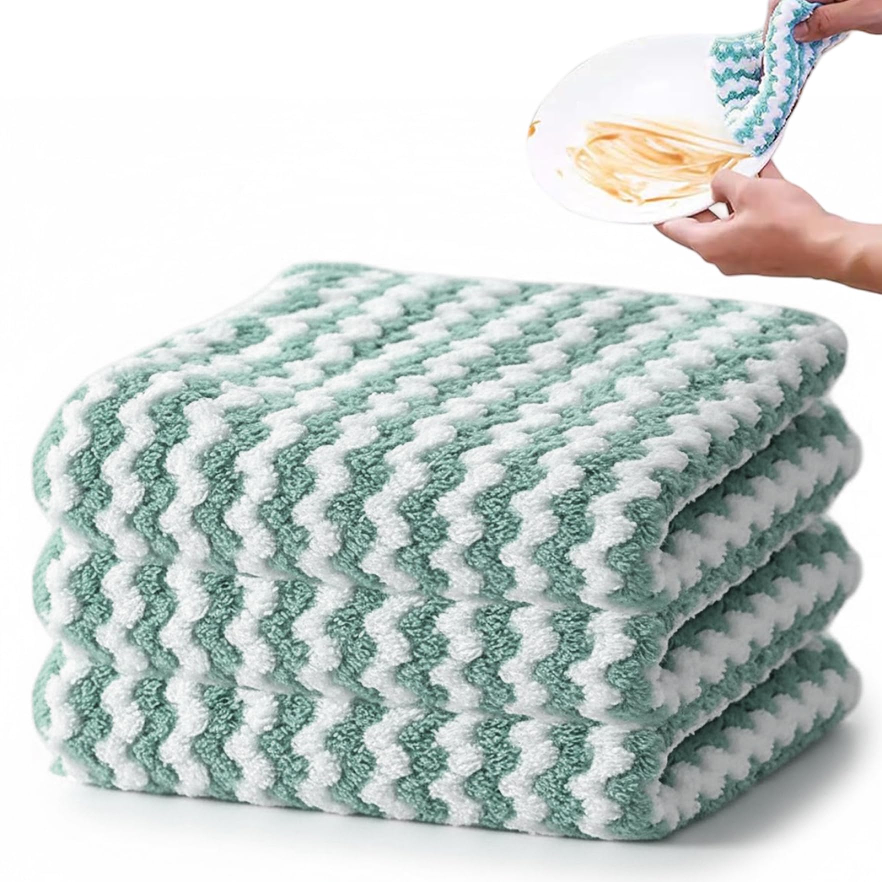 Microfiber Dish Cloths 3pcs 10x10inch Ultra-Soft Absorbent Reusable Cleaning Rags Kitchen Towels Washcloths for Furniture Car Tea Bowl