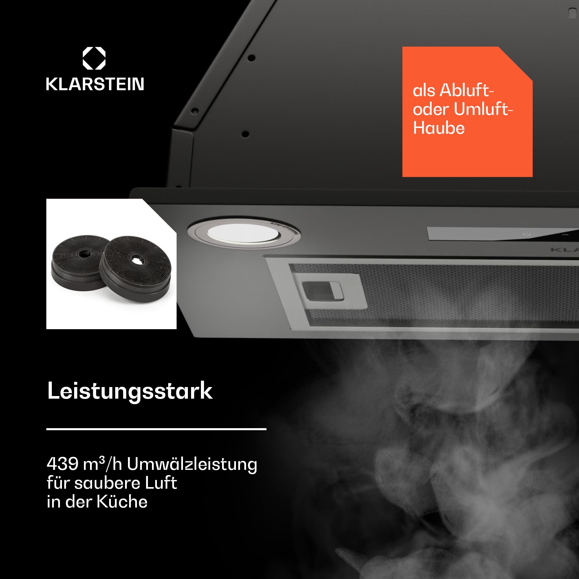 Klarstein Dunstabzugshaube 52cm Abluft Umluft LED Timer Touch Edelstahl 439 m³/h