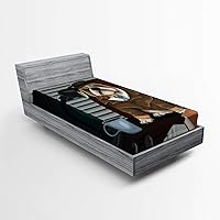 Vista 87 de Ambesonne Choo Choo Train Boy - Sábana bajera ajustable para motor de vapor, diseño de tren azul, verde, vintage, funda de cama con bolsillo