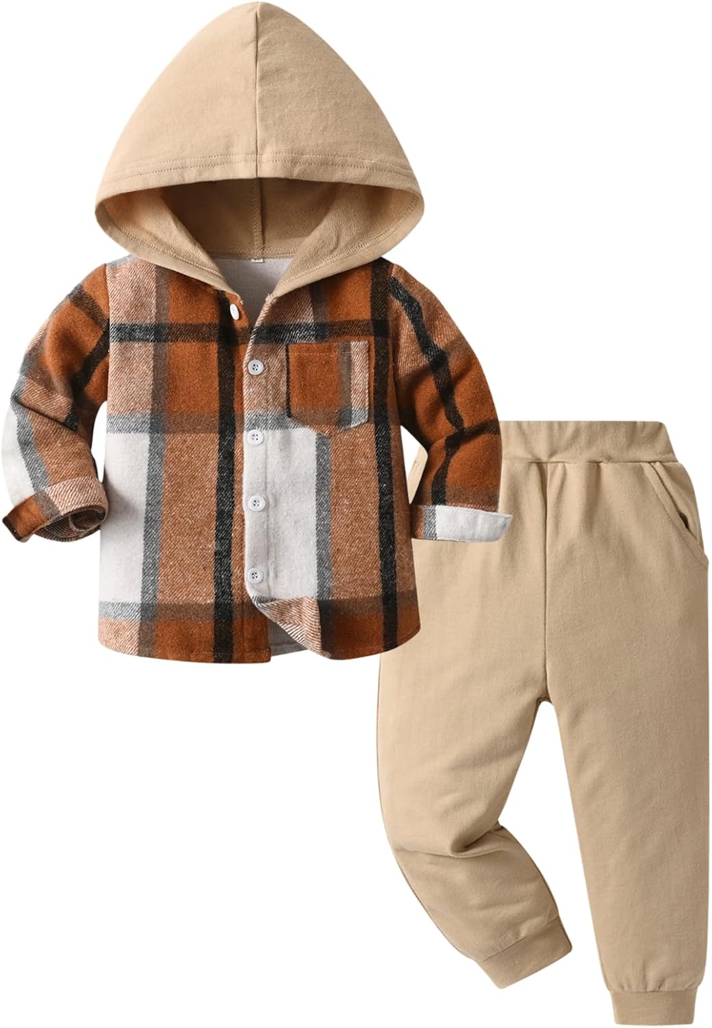 Boys Clothing Sets Toddler Plaid Outfits Flannel Hooded Shirts + Sweatpants Kids Fall Clothes Set