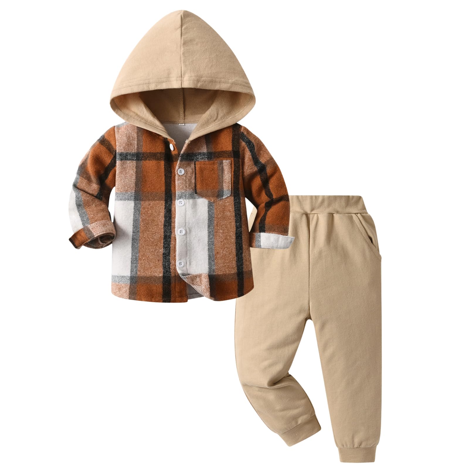 Boys Clothing Sets Toddler Plaid Outfits Flannel Hooded Shirts + Sweatpants Kids Fall Clothes Set