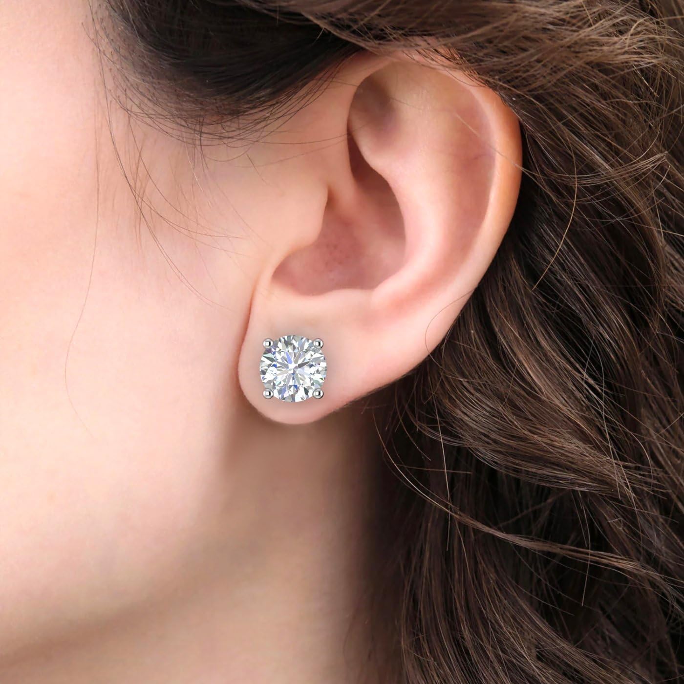 Lab Grown Diamond Stud Earrings for Women - Round Cut 4-Prong Basket in 14K Gold in Screwback and Pushback Options - 0.40 Carat to 10 Carat Versions Available - VS2-SI1 Clarity