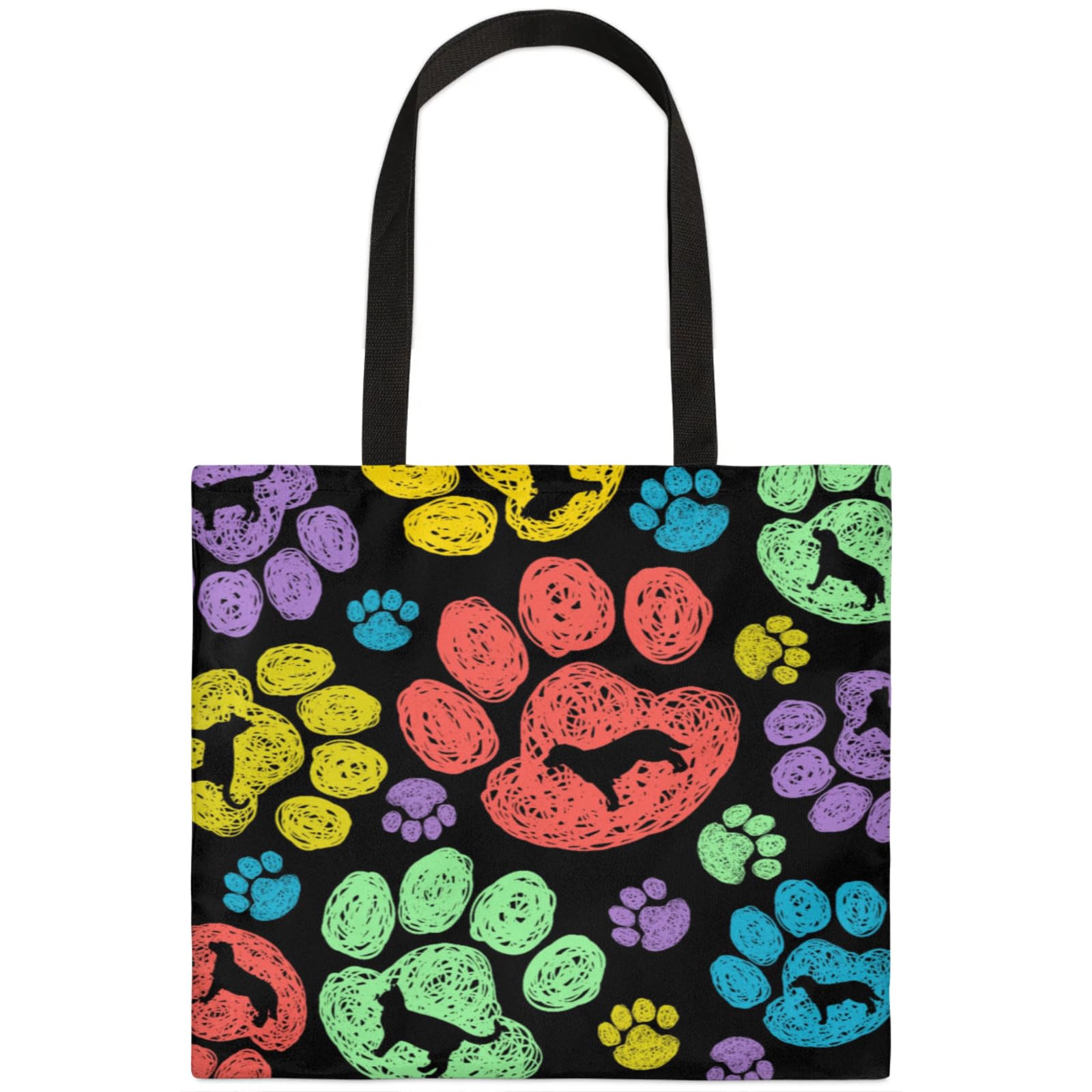 Mularoka Hand Painted Dog Paw Prints Square Canvas Tote Bag Top Handle Purses Stylish Women Canvas Shoulder Tote Bags Reusable Handbags for Work Travel Picnic Beach Shopping Gym Hiking