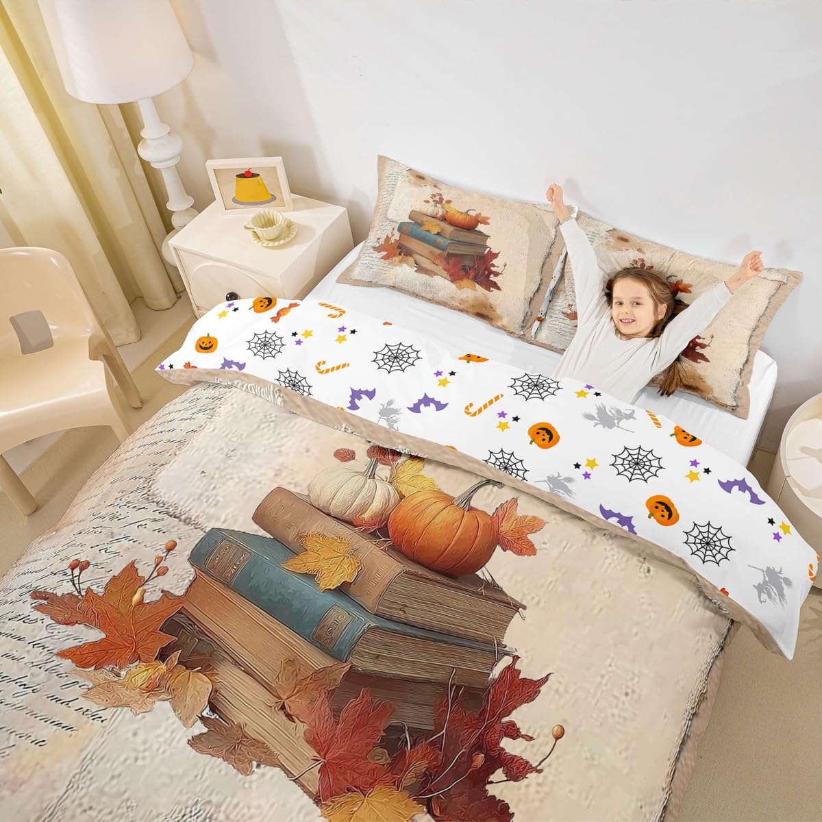 Homewish Jesienne żniwa król poszewka na kołdrę Święto Dziękczynienia poszewka na kołdrę jesień pomarańczowa dynia zestaw pościeli vintage retro rustykalny dom wiejski zestaw pościeli