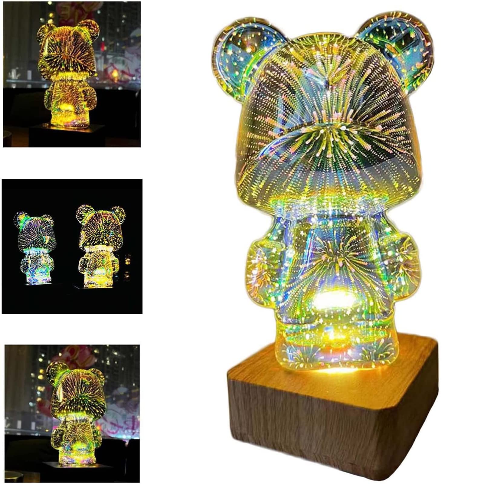 Siluyado 3D Fireworks Bear, 3D Fireworks Led Light Bear, Magic Fireworks Bear Decorative Light, Colorful Night Lights for Kids, Variable 6 Color Light, Living Room Home Decoration/Gift-A