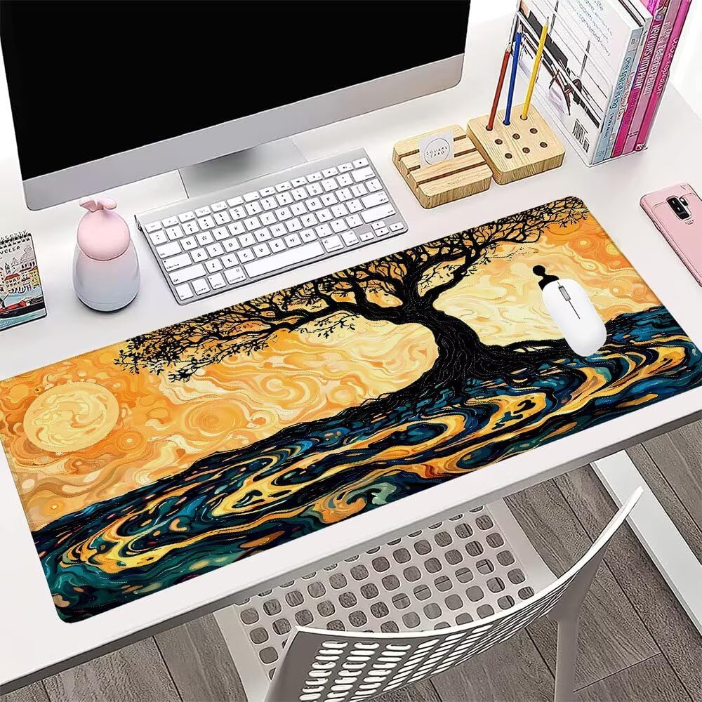 Alfombrilla de Mouse para Juegos, Giallo, XXL, Antideslizante, Impermeable, Diseño de Astratto, Extendido, Grande, 1200x600x3mm, para PC, Laptop, Ufficio, Famiglia d-562