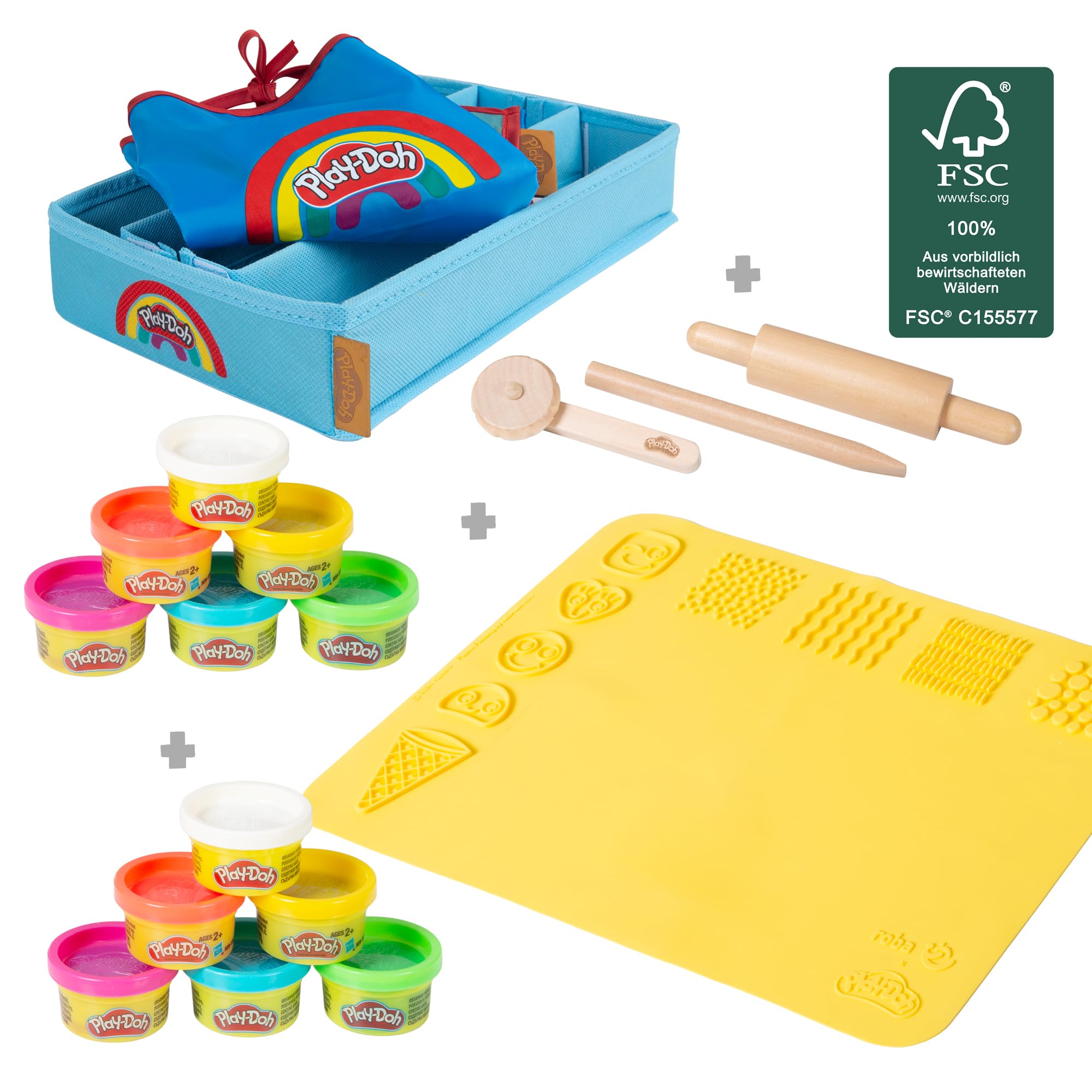 Roba x Play-Doh duży zestaw, pojemnik Canvas, mata 3D, 12 pojemników ciastoliny, narzędzia, fartuszek – kreatywny prezent dla dzieci 3+