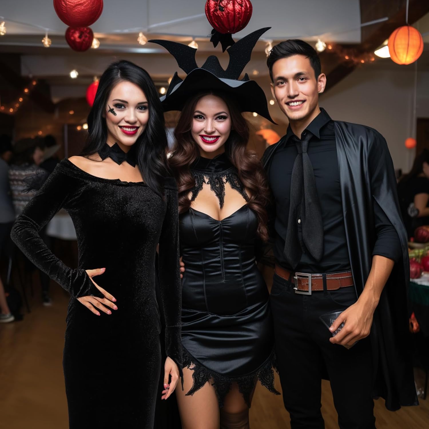 Sureio Morticia Addam Costume Women Dress Halloween Witch Costume V Neck Long Sleeve Bodycon Dress Black Wig Addam Cosplay