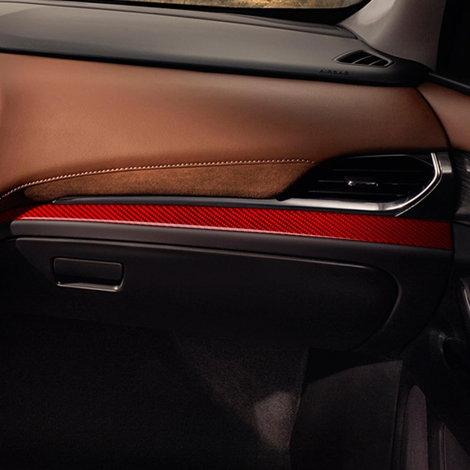 Interior Cover Trim Stickers Passenger Side Dashboard Compatible with Chevrolet/Chevy Traverse RS LT 2018 2019 2020 2021 2022 2023 Accessories Decals Red Real Carbon Fiber