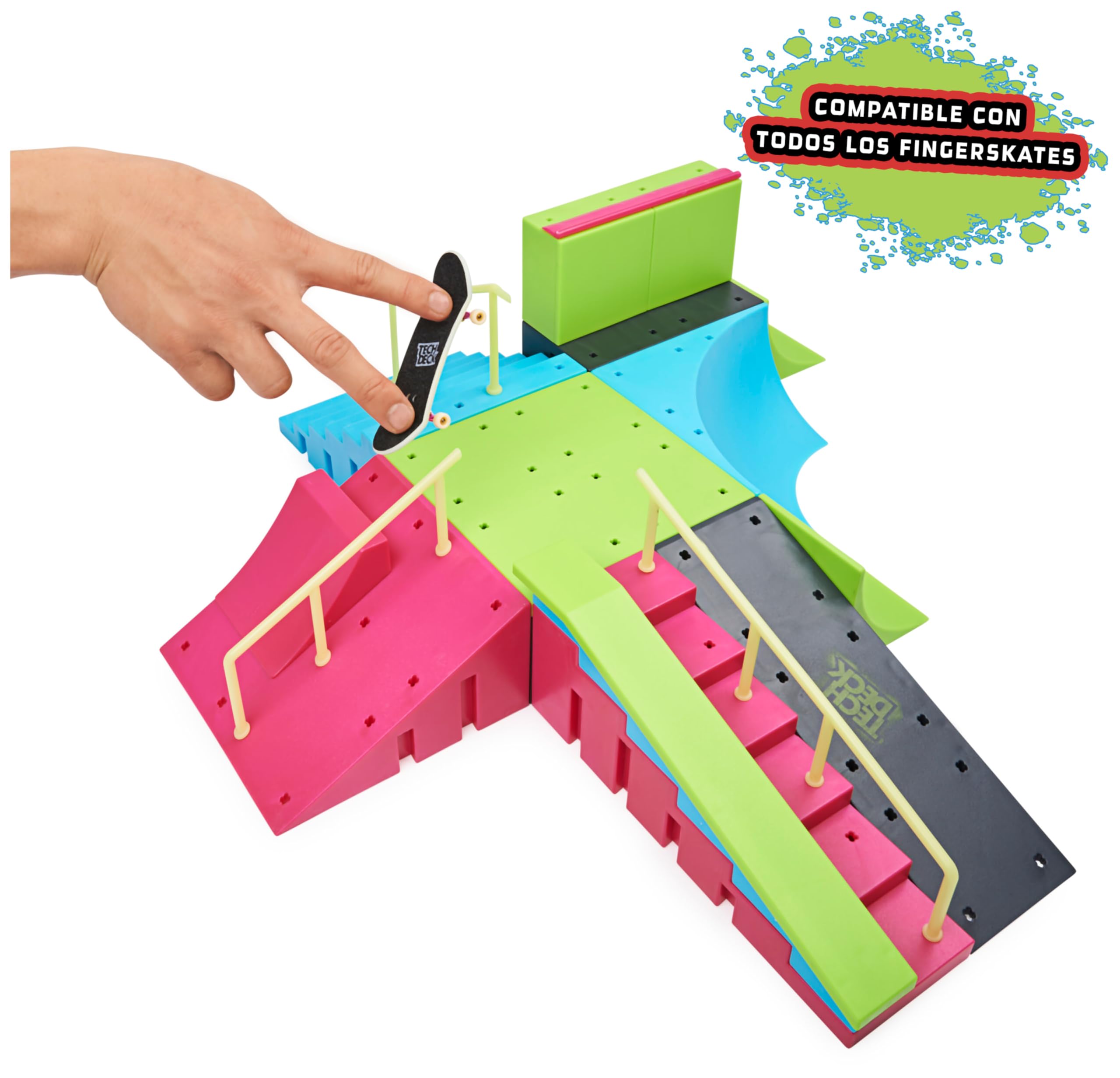 Tech Deck - Finger Skate Park con 2 Fingerboard | Auténticos Skate Dedos 96 Mm Personalizables | Juguete Niño 6 Años O Más | Juguetes para Niños De 6 Años O Más Brilla En La Oscuridad