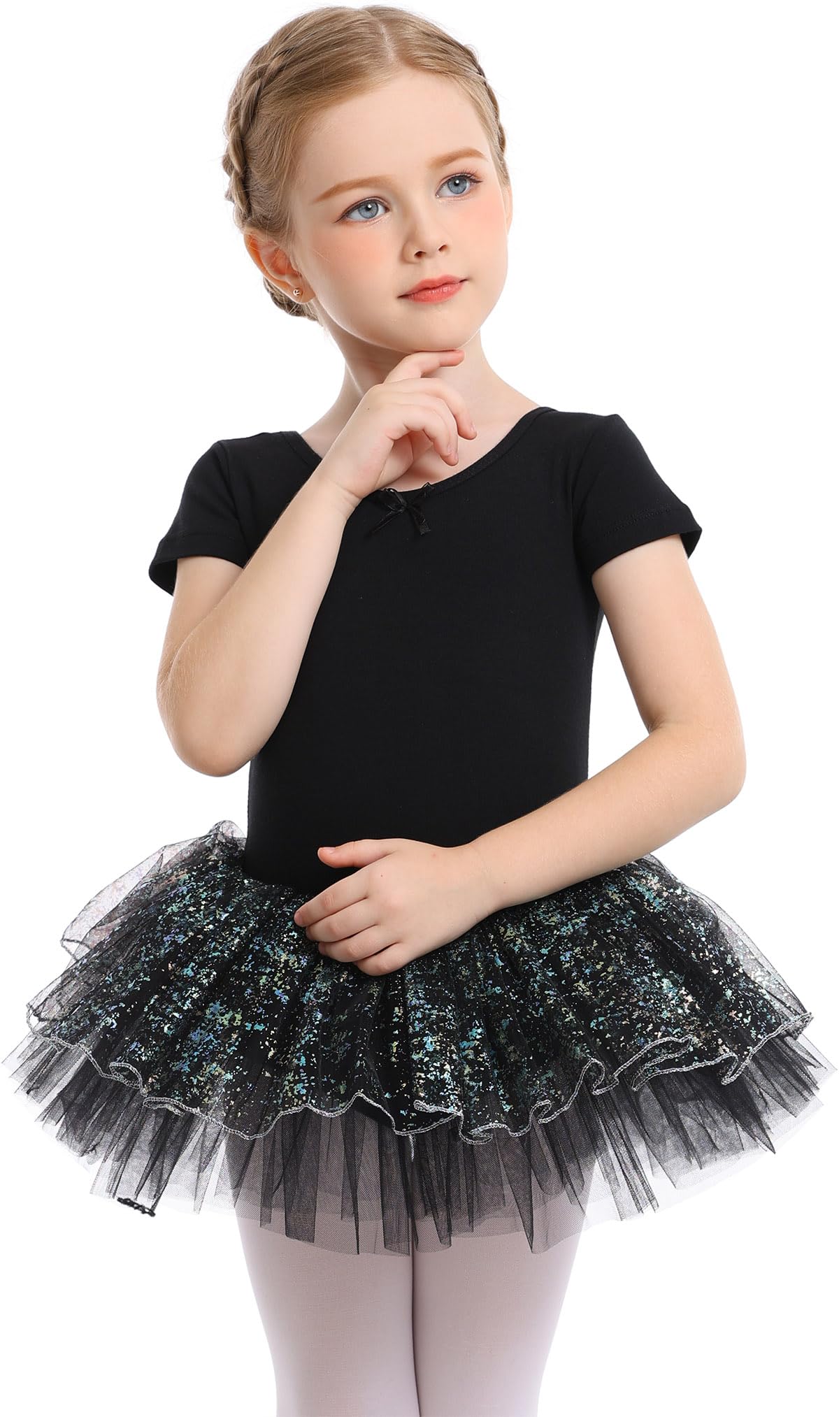 MdnMd Fly Short Sleeve Lace Dance Ballet Tutu Leotard Ballerina Outfit for Toddler Girls