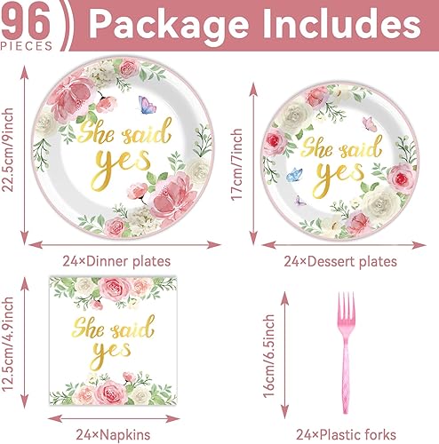 Miniatura 2 de ZOIIWA 96 piezas Platos y servilletas "She Said Yes" Decoraciones de compromiso Platos y servilletas de papel para postres "She Said Yes" Juego