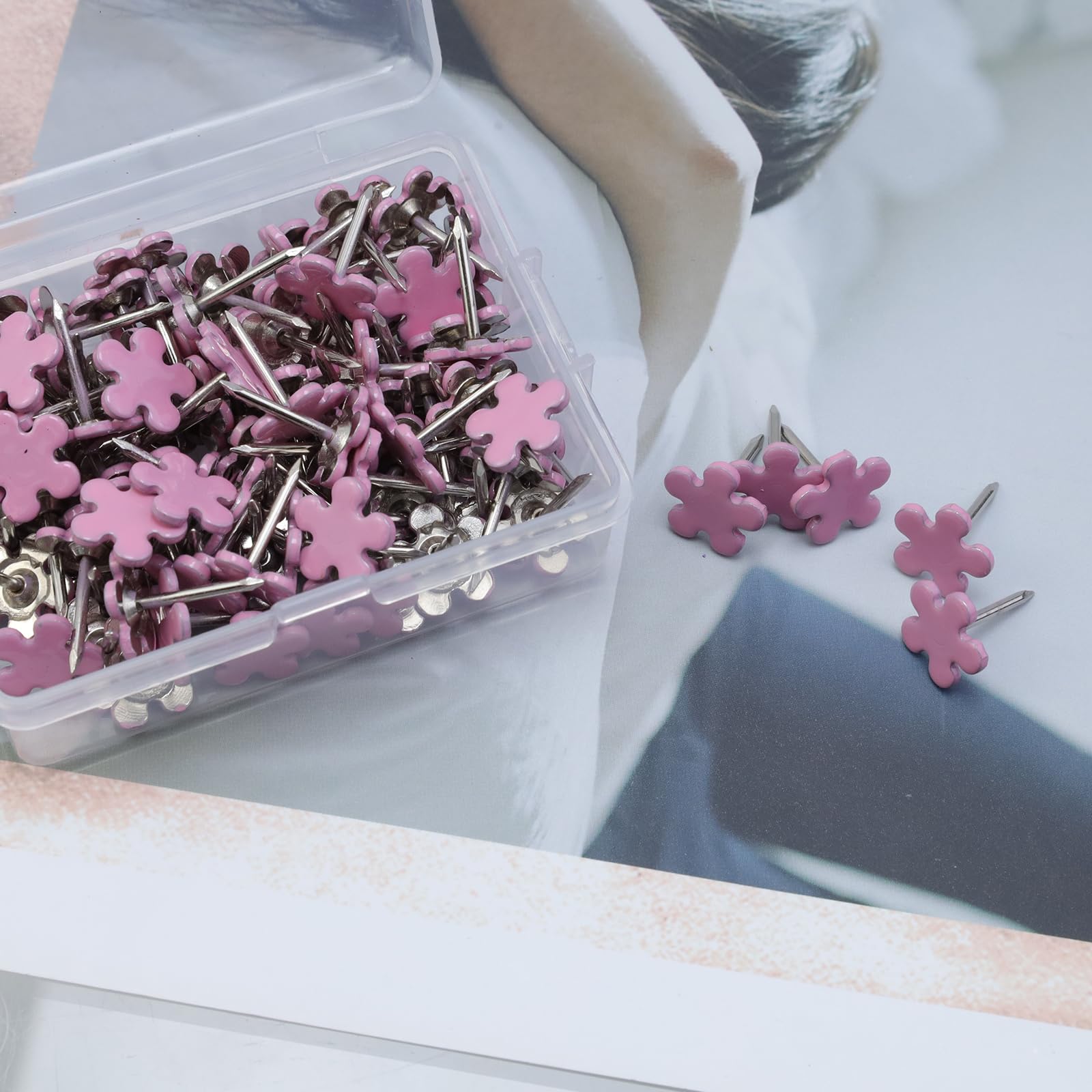 Snapklik.com : Oedema 100Pcs Decorative Push Pins Pink Flower Thumb ...