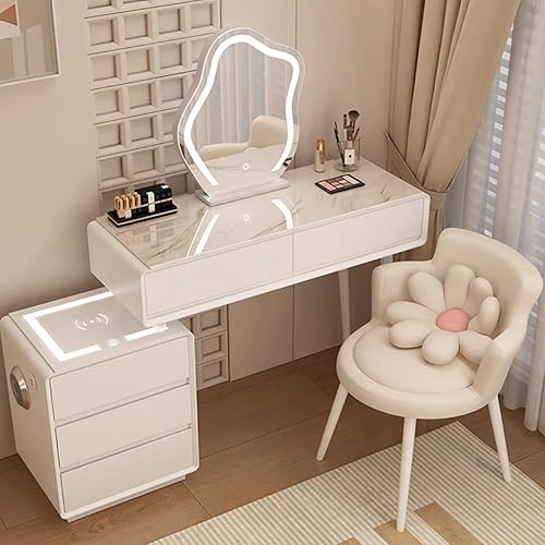 Miniatura 27 de Tocador con espejo con luces, mesa de tocador con cajones, mesa de maquillaje blanca, 3 modos de iluminación de brillo ajustable, para dormitorio,