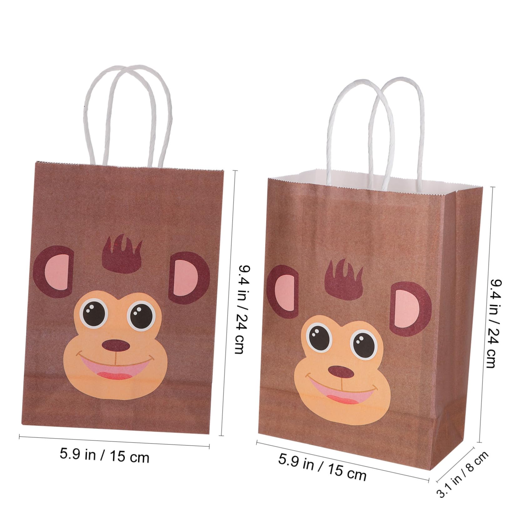 SKISUNO Geschenktüten Vielseitig Einsetzbar aus Kraftpapier mit Tiermotiven 24 Stück und Henkel in Verschiedenen Farben für Kindergeburtstag und Partys