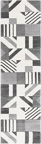 Vista 102 de SAFAVIEH Alfombra de área de 8 x 10 pies – Colección Hollywood – Grande – Marfil y azul pavo real, diseño moderno de mediados de siglo, no desprende