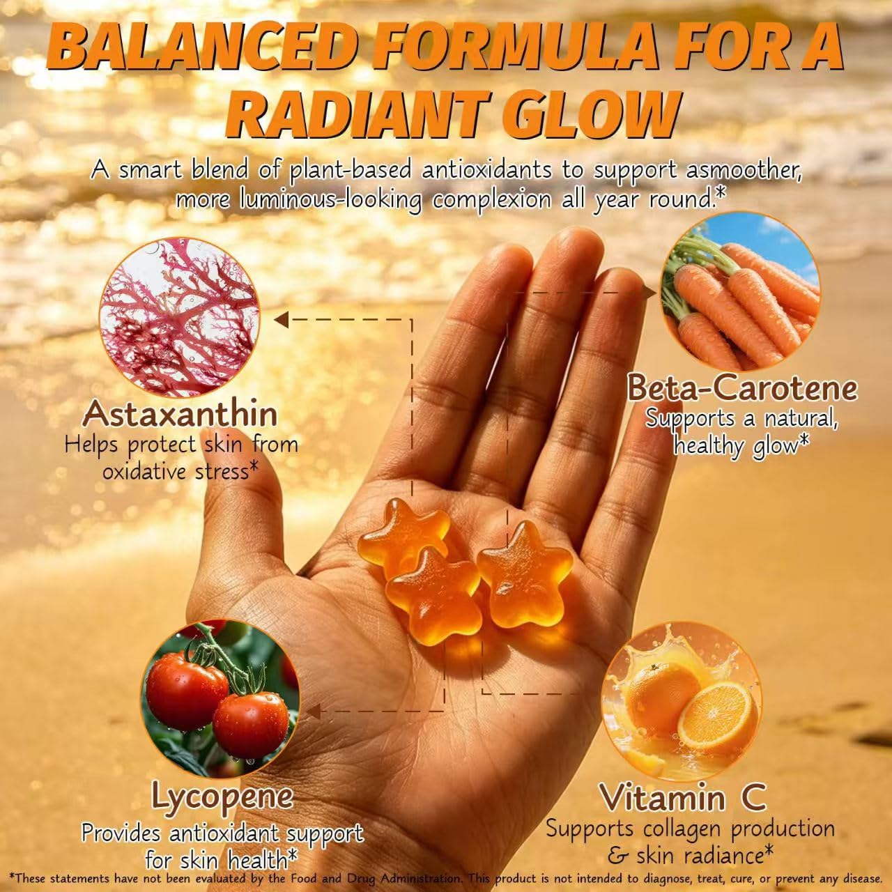 Bonbons bronzants à l'astaxanthine pour femmes et hommes, supplément de bronzage sans soleil avec collagène et vitamines, profitez d'un produit savoureux et facile à transporter