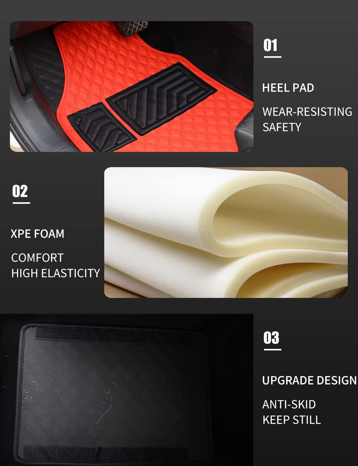 Red Car Floor Mats, Luxury Faux Leather Automotive Floor Mats, All Weather for Cars Truck SUV (4 Pieces, Red) - Image 5