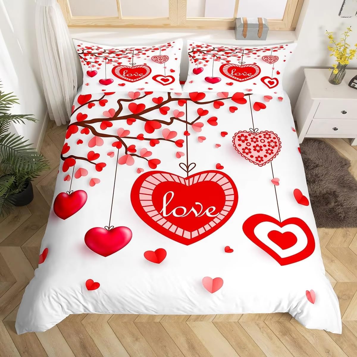 Housse de couette rouge romantique avec cœur pour partager des moments de tendresse à deux