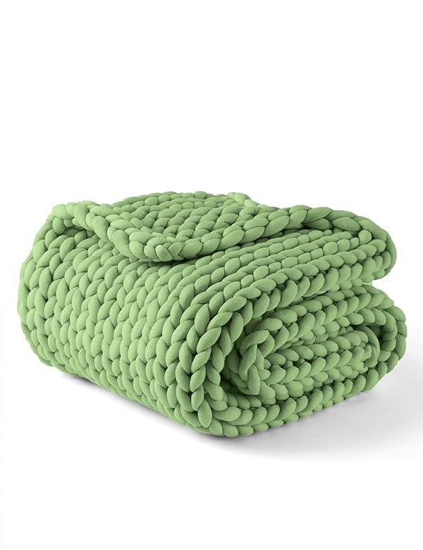 YnM Chunky Throw Blanket, Medium-Weight, Hand Knitted, Skin Friendly, Ventilated and Breathable, Machine Washable, Home Décor Piece for Couch, Sofa and Bed (Avocado Green, 50x70 Inch) by YnM - Used condition - US$47.03