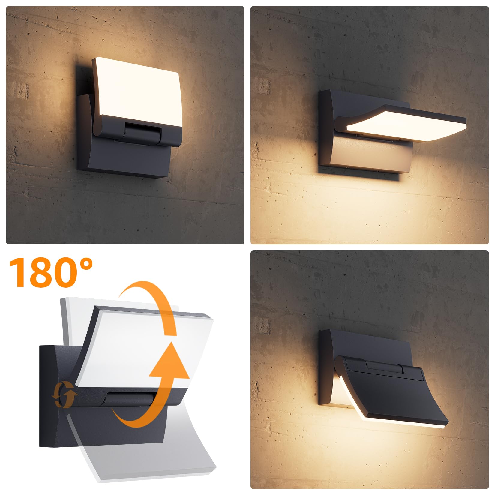 K-Bright Lámpara de Pared LED 30W Exterior/Interior, Antracita,3000K | Panel orientado 180°con protección IP65, Aluminio + PC, 144LED 2000lm para exteriores e interiores (Entrada, terraza, jardín)