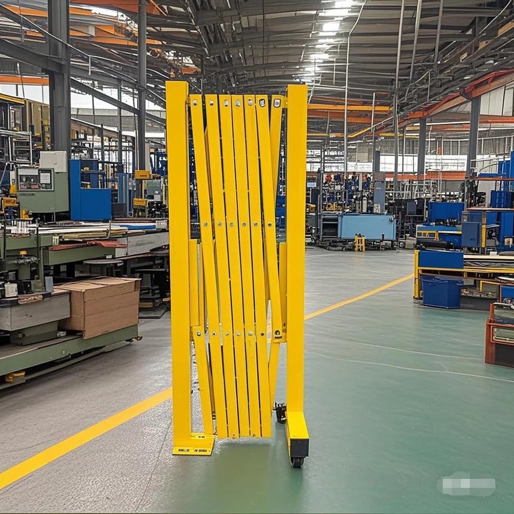 Genérico Barrera de Seguridad portátil y Extensible con Ruedas - Puerta Plegable de Control de tráfico, 3,4 x 1,3 m, Amarilla - Ideal para construcción, Control de multitudes y Seguridad.