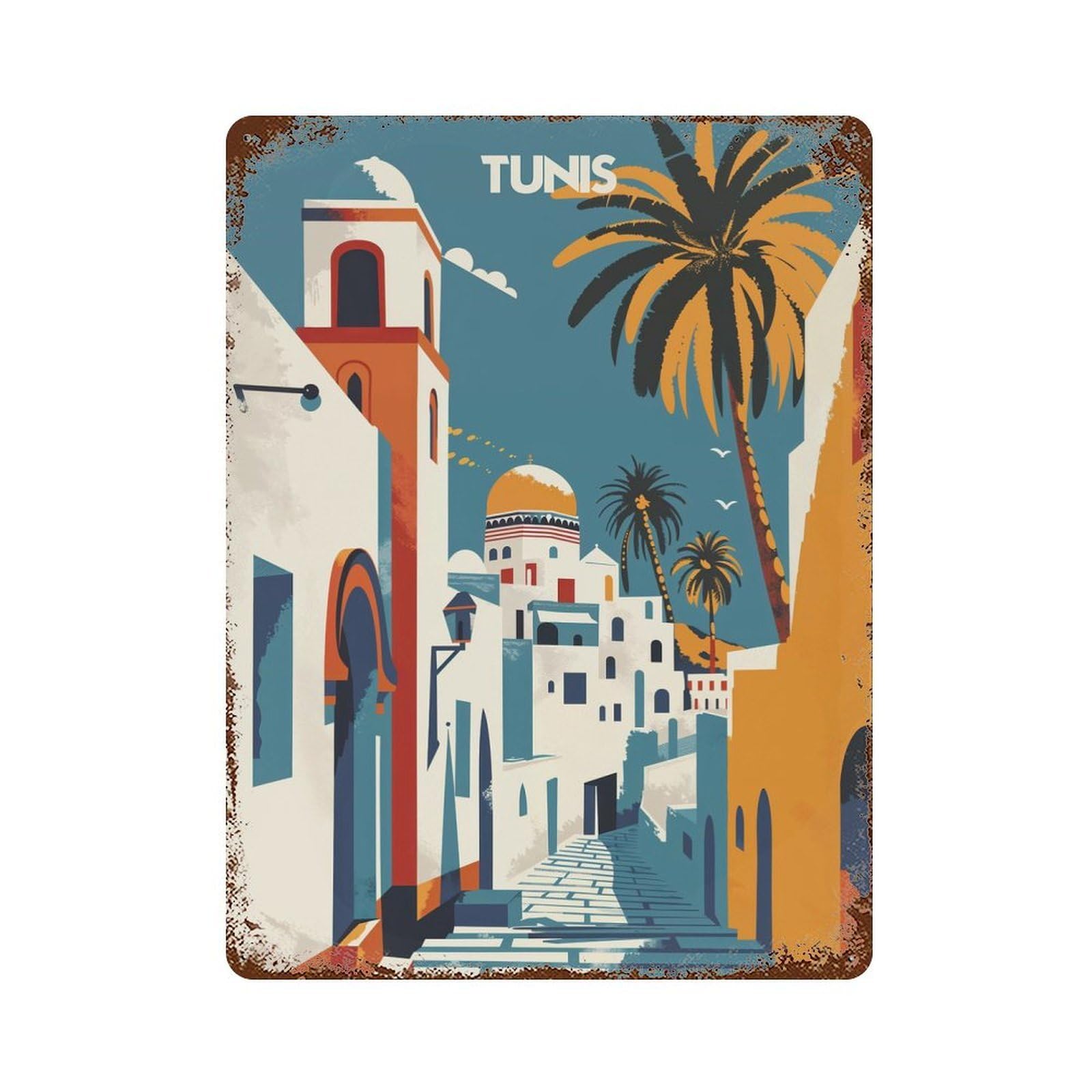 Distressed Metal Wall Sign Colors of Tunis 15.7"x11.8", Decorative Metal Wall Art for Farmhouse, Kitchen And Entryway Decor