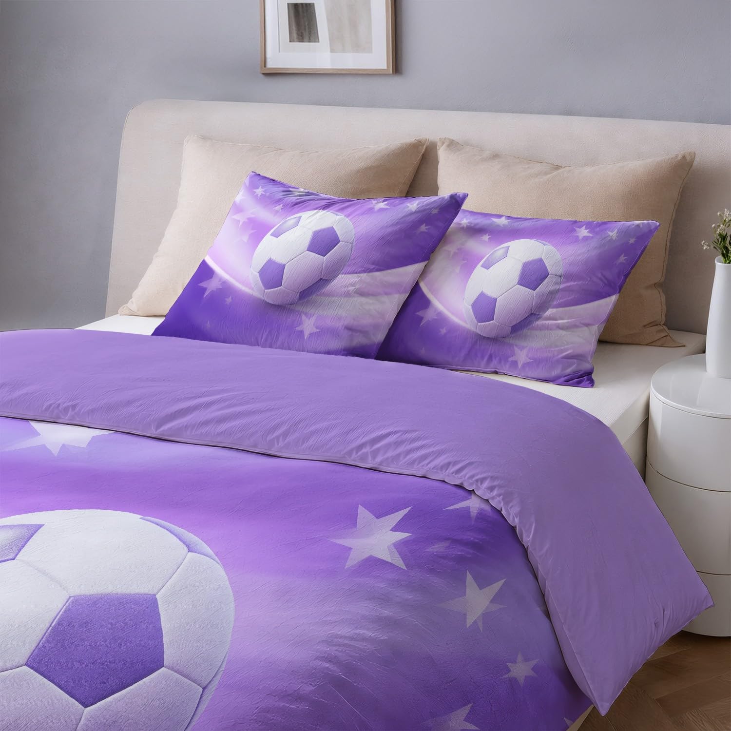 Generic Zestaw pościeli Super King 290 cm x 236 cm fantazyjne abstrakcyjne gwiazdy piłka nożna poszewka na kołdrę ultramiękka mikrofibra oddychająca poszewka na kołdrę z zamkiem błyskawicznym