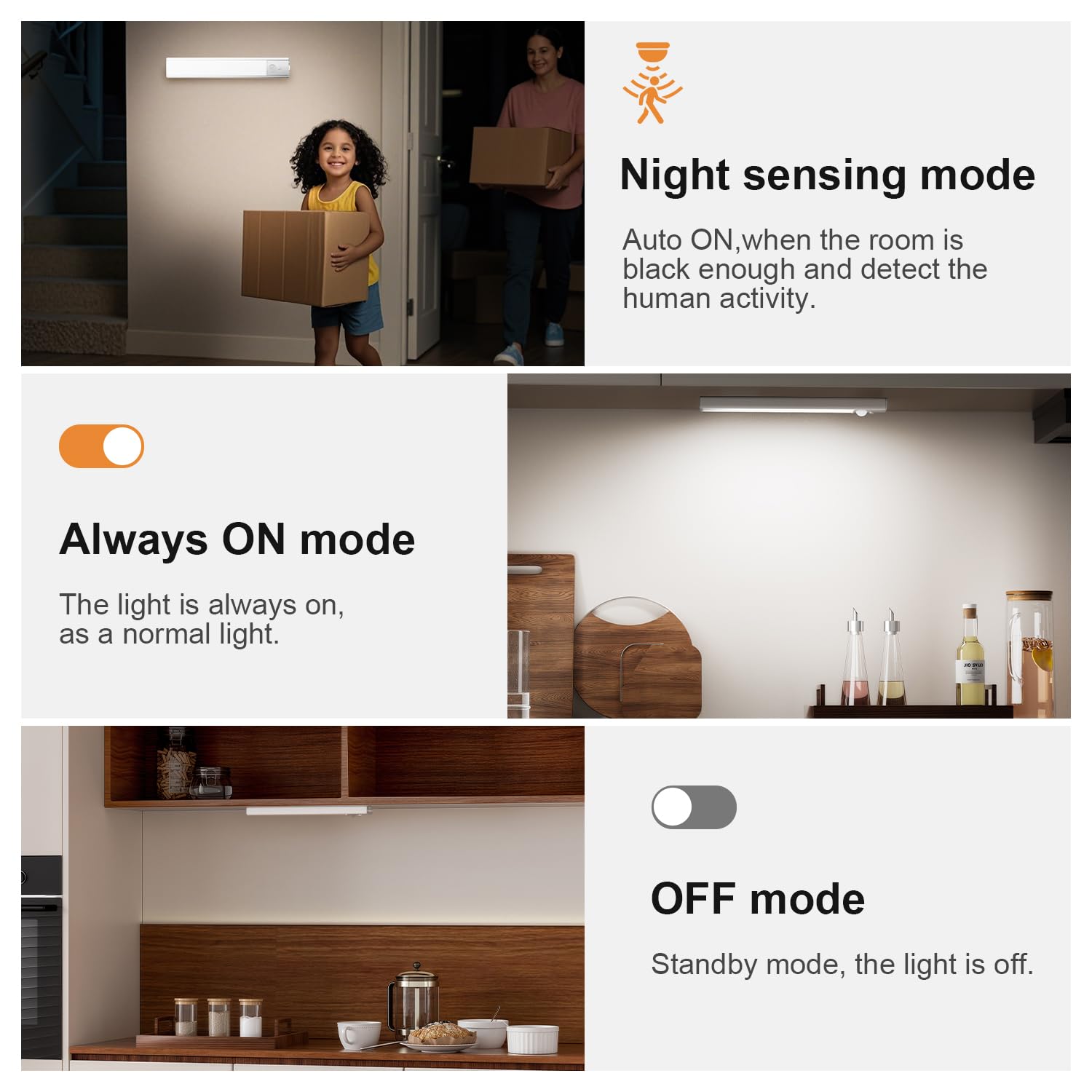 daphomeu 5 Pezzi LED Sottopensile Cucina, Dimmerabile Luce led Sottopensile, 20cm Bianco Freddo Luce Armadio led con Sensore, wireless luci ricaricabile magnetica per scale, armadio