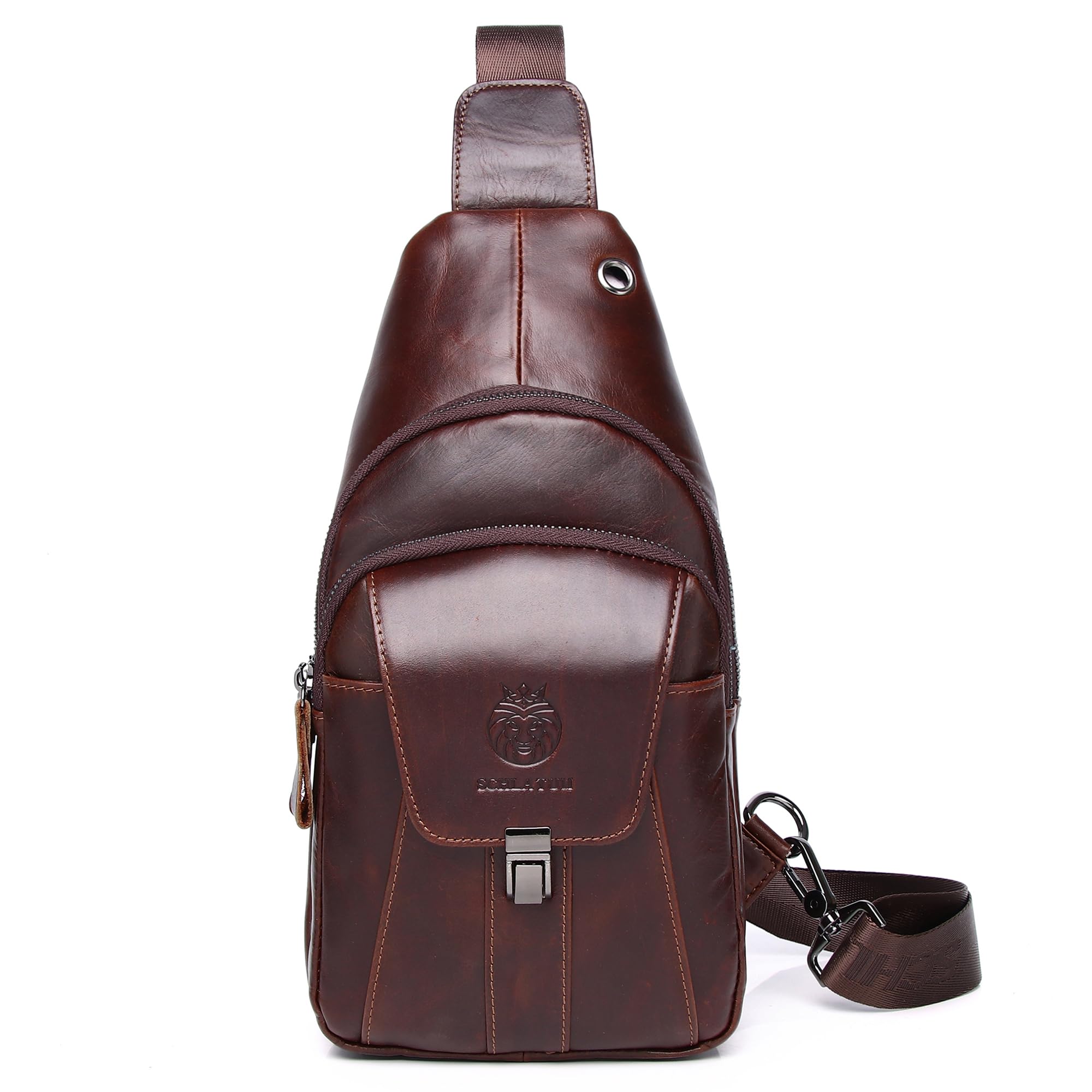 LUKZIJAES Genuine Leather Sling Bag for Men