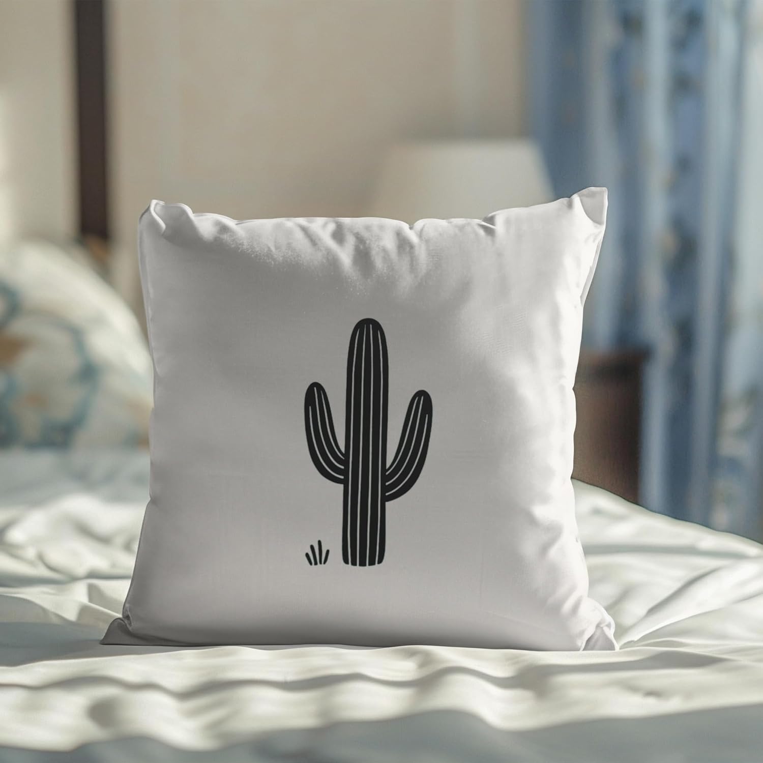 Green and White Boho Decorative Throw Pillow Covers, Minimalist Watercolor Cactus Plant Pillow Cases, Southwestern Desert Nature Art Decor for Sofa Couch Living Room 18x18in - Image 2