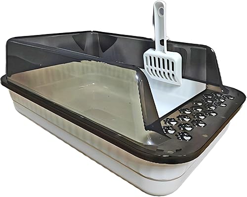 Vista 12 de KUNWU Caja de arena para gatos semicerrada de plástico de 20" x 14" x 8" con tapa de cierre y cuchara (rosa concha)