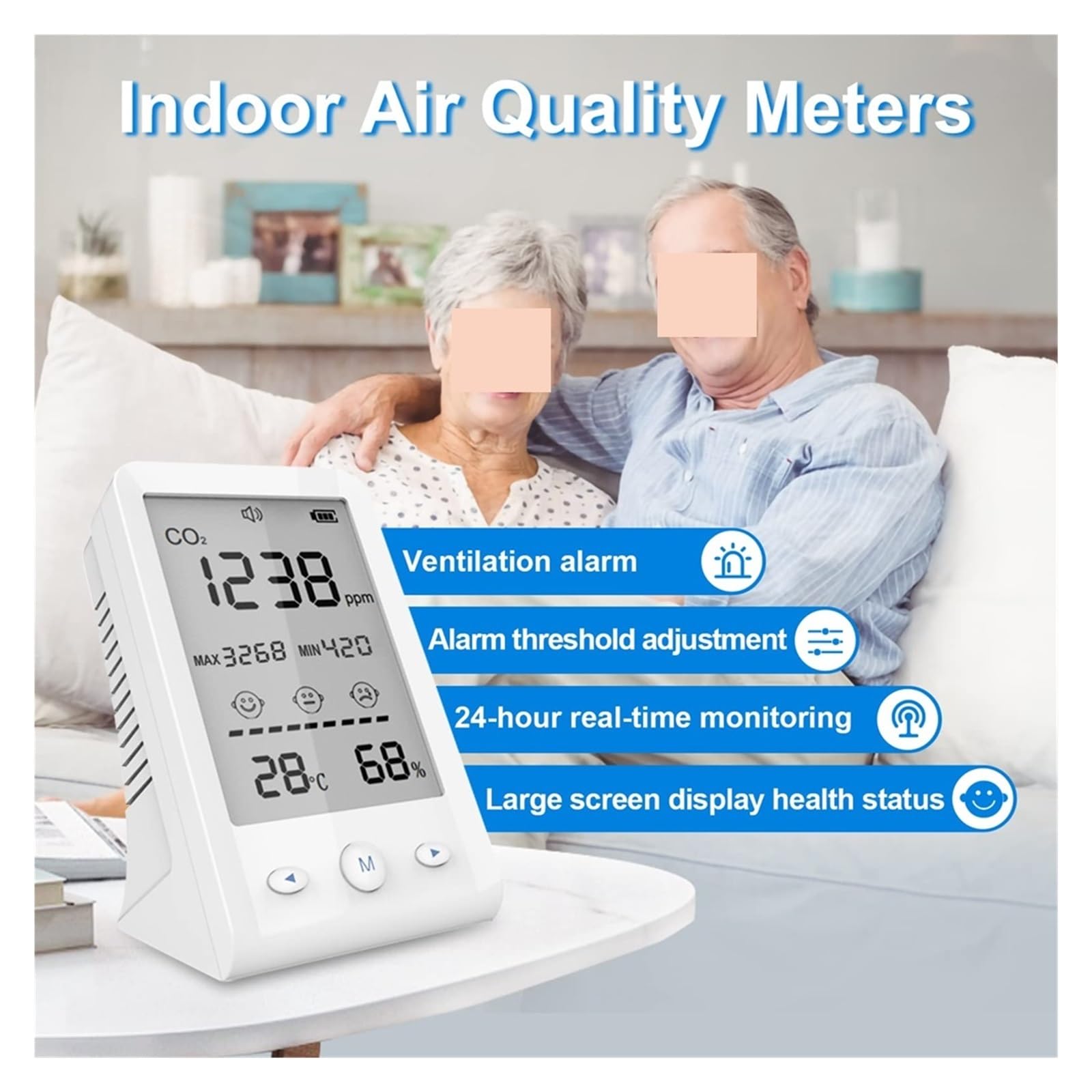 Monitor de co2, Sensor infrarrojo de CO2, Detector Calidad del Aire, Monitor Temperatura y Humedad dióxido Carbono, medidor Interior, analizador Digital Gases para el hogar