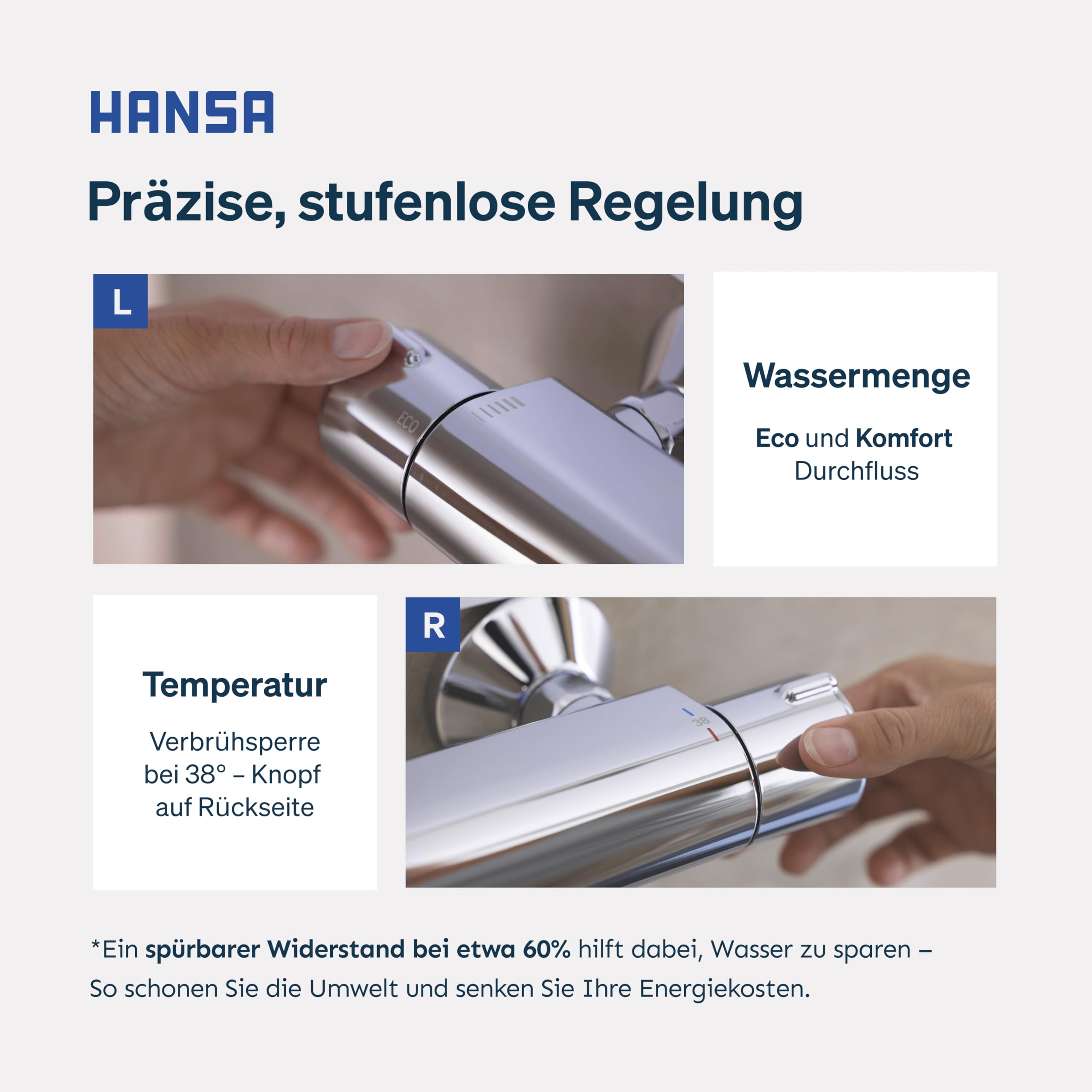 HANSA MICRA Thermostat Dusche I Duscharmatur mit Verbrühschutz 38°C und ThermoCool Funktion I Wassersparend mit EcoFlow 11,4 l/min | Mischbatterie für Badezimmer | Bad Armatur Duschthermostat |Chrom