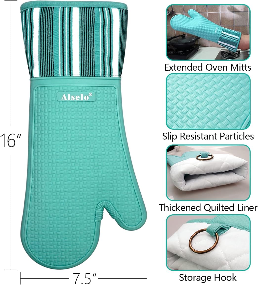 Silicone Oven Mitts Heat Resistant 550 Degree Extra Long Kitchen